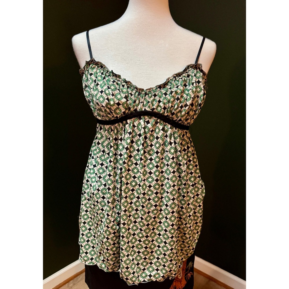 Y2K Max‎ Studio Green Geometric Print Spaghetti Strap Empire Waist Top Women's L